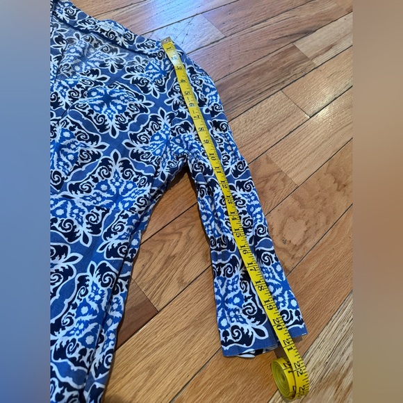 Boden 100% Linen Shift Dress Blue White Geometric Print 3/4 Sleeve Womens Sz 12R - Picture 10 of 13